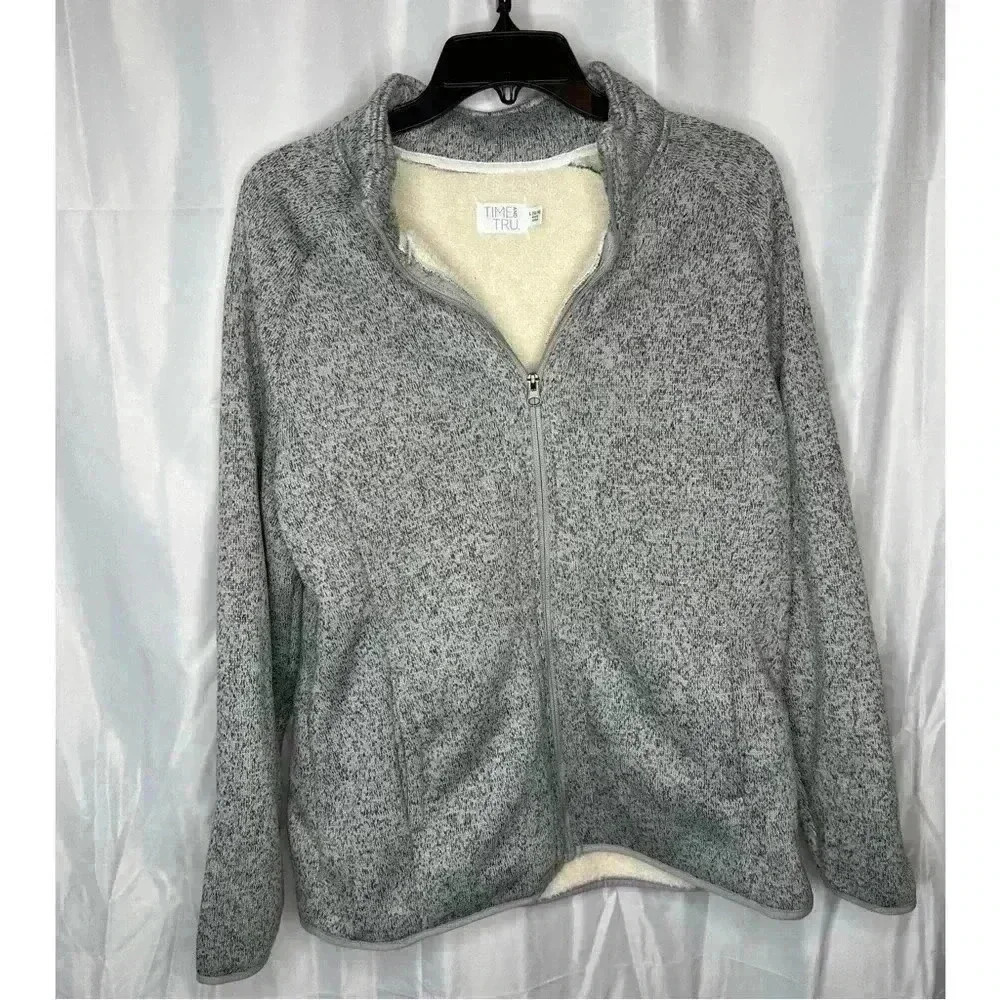 TIME and TRU Thick Gray zip up with fuzzy inside